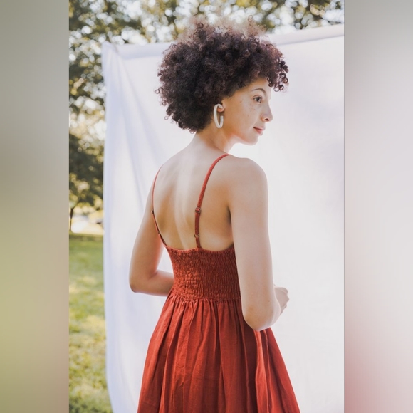 Voloshin Ruhi Linen Corset Stitched Dress - Cinnamon - Picture 5 of 16